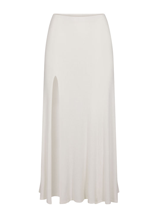 Micro Rib Midi Skirt, White / XS,  - Brownlee